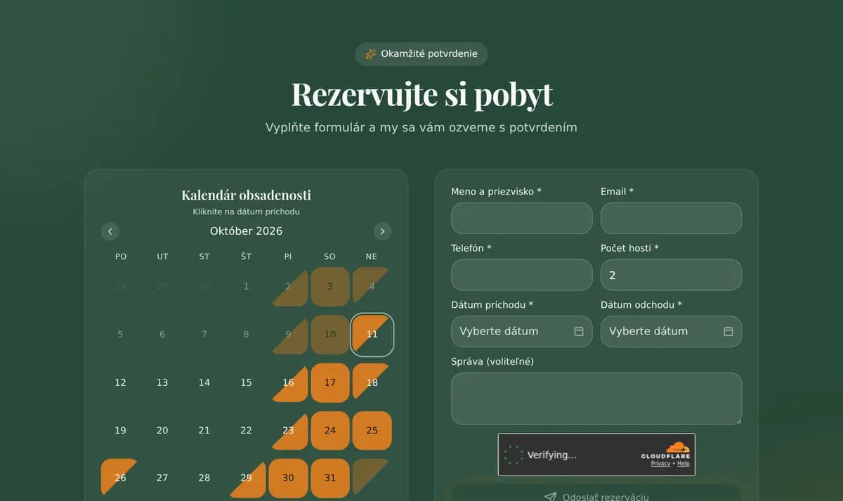 Rezervační část webu Chaty Havran