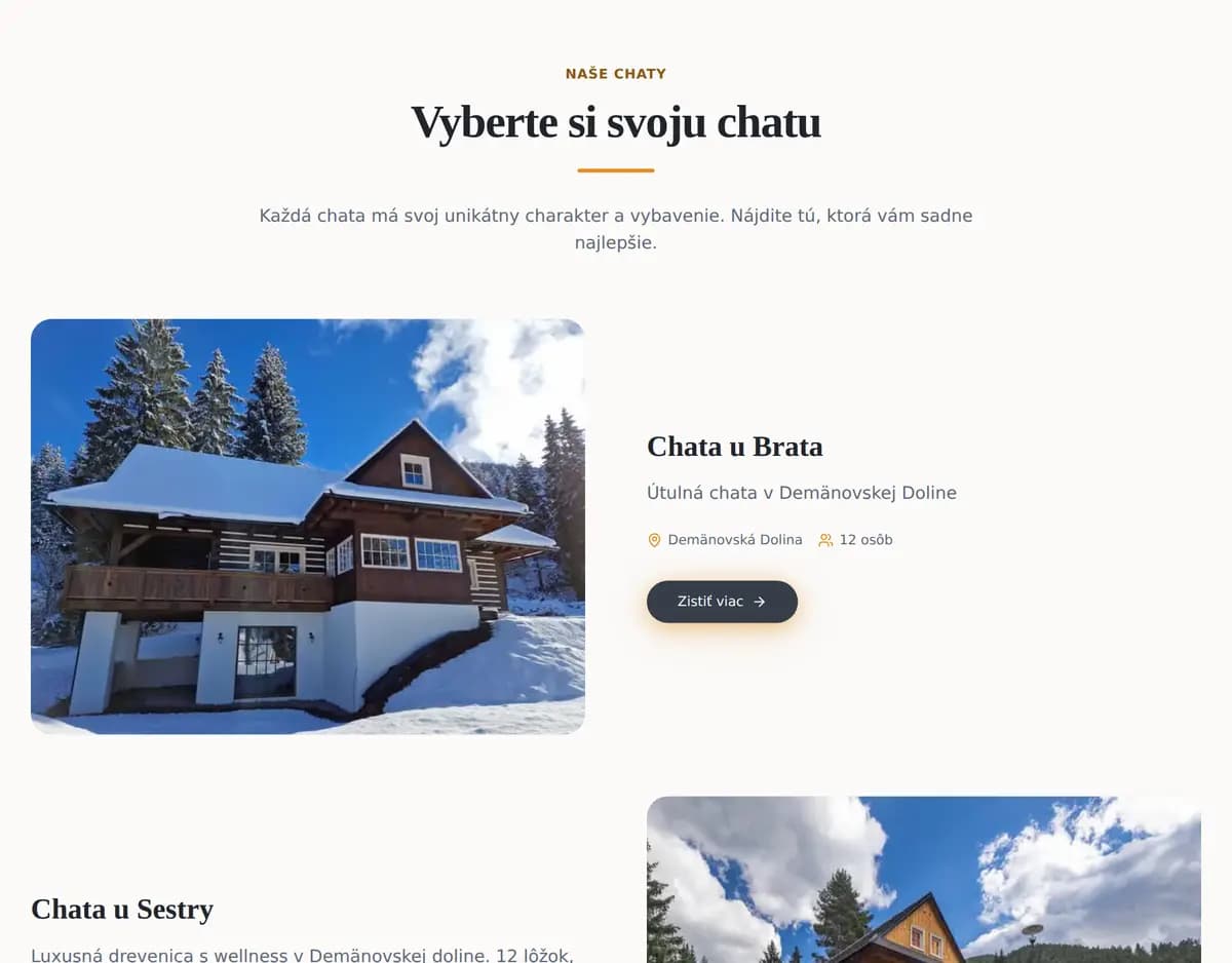 Výběr chaty na webu Chaty u Brata a Sestry
